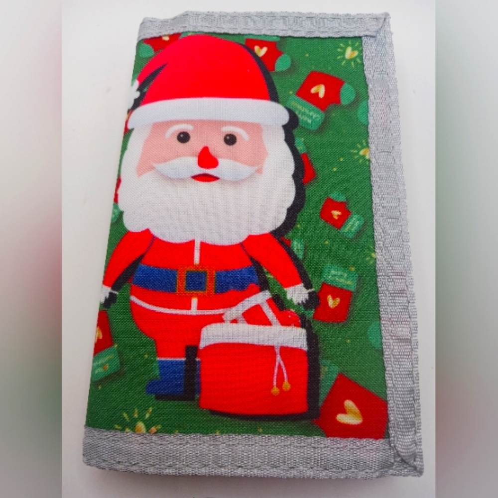Santa Christmas Nylon Bi Fold Wallet with Belt Clip + Laynard 3"×5" New - Picture 4 of 10